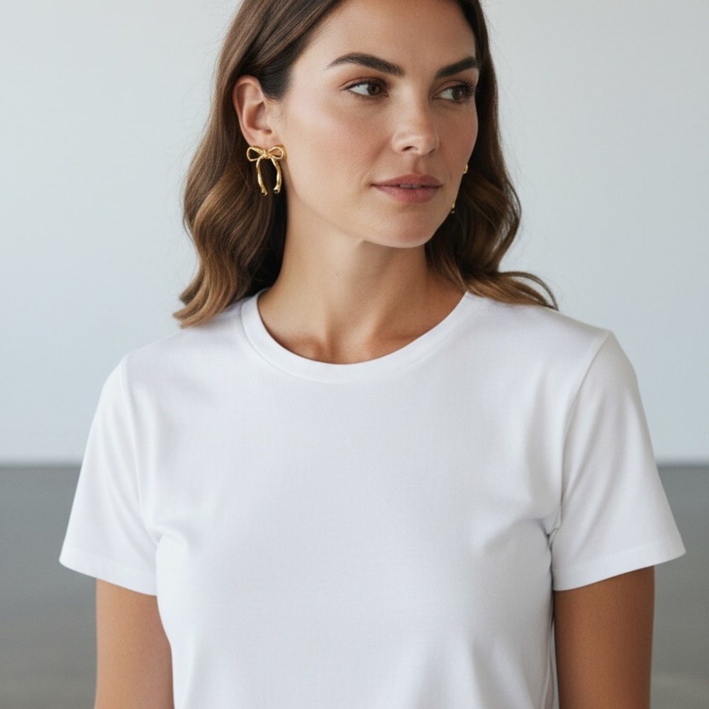 Gold Metallic Bow Hoop Statement Earrings – Boutique Style